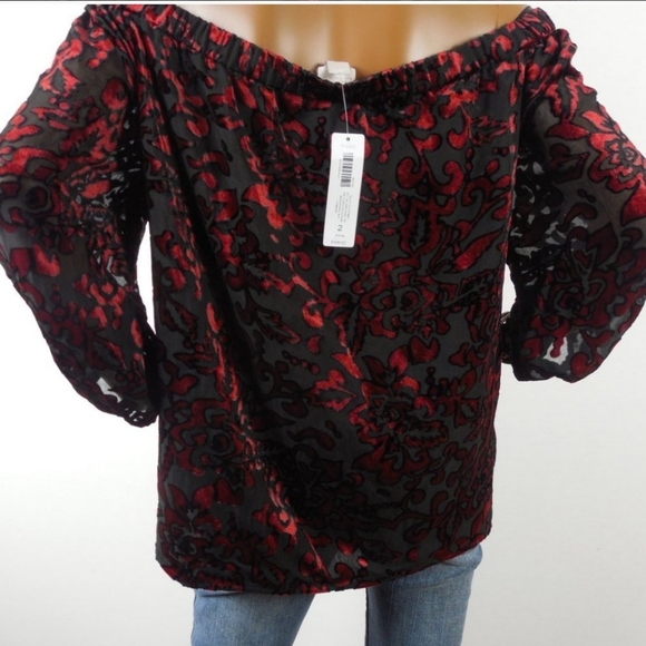 Chico's Off Shoulder Velvet Burnout Top Sz 2 NWT - Picture 8 of 9